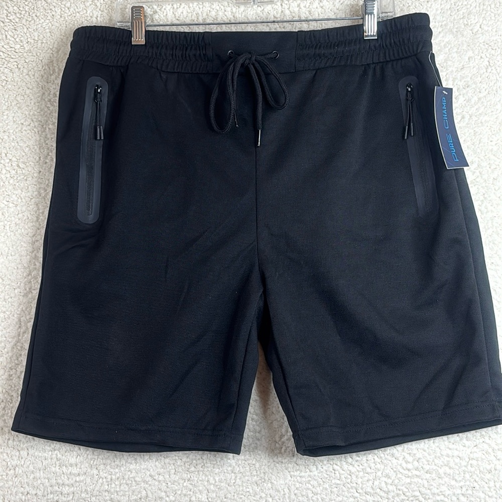 NWT Pure Champ Mens Black Fleece Casual Gym Sweat Shorts 3-Pockets XL XLARGE
